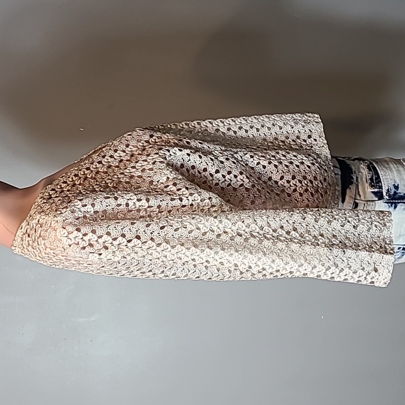 Gilded Gold Metallic Open Knit Cardigan Size Large Sweater 1920s Holiday - Picture 4 of 8